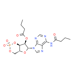 ChemSpider 2D Image | (4aR,6R,7R,7aR)-6-[6-(Butyrylamino)-9H-purin-9-yl]-7-(butyryloxy)tetrahydro-4H-furo[3,2-d][1,3,2]dioxaphosphinin-2-olate 2-oxide | C18H23N5O8P