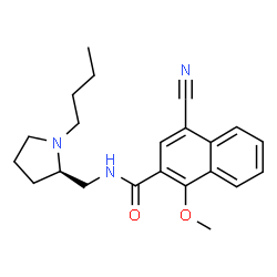 ChemSpider 2D Image | N-{[(2R)-1-Butyl-2-pyrrolidinyl]methyl}-4-cyano-1-methoxy-2-naphthamide | C22H27N3O2