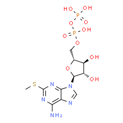 ChemSpider 2D Image | 9-{5-O-[Hydroxy(phosphonooxy)phosphoryl]-alpha-D-arabinofuranosyl}-2-(methylsulfanyl)-9H-purin-6-amine | C11H17N5O10P2S