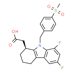 ChemSpider 2D Image | {(1S)-6,8-Difluoro-9-[4-(methylsulfonyl)benzyl]-2,3,4,9-tetrahydro-1H-carbazol-1-yl}acetic acid | C22H21F2NO4S