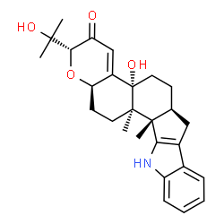 ChemSpider 2D Image | (2R,4bR,6aS,12bS,12cR,14aR)-4b-Hydroxy-2-(2-hydroxy-2-propanyl)-12b,12c-dimethyl-5,6,6a,7,12,12b,12c,13,14,14a-decahydro-2H-chromeno[5',6':6,7]indeno[1,2-b]indol-3(4bH)-one | C27H33NO4
