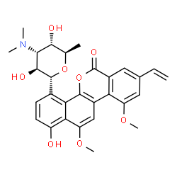 ChemSpider 2D Image | (1R)-1,5-Anhydro-3,6-dideoxy-3-(dimethylamino)-1-(1-hydroxy-10,12-dimethoxy-6-oxo-8-vinyl-6H-dibenzo[c,h]chromen-4-yl)-D-altritol | C29H31NO8
