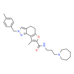 ChemSpider 2D Image | N-[3-(1-Azepanyl)propyl]-8-methyl-2-(4-methylbenzyl)-4,5-dihydro-2H-furo[2,3-g]indazole-7-carboxamide | C28H36N4O2