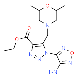 ChemSpider 2D Image | Ethyl 1-(4-amino-1,2,5-oxadiazol-3-yl)-5-[(2,6-dimethyl-4-morpholinyl)methyl]-1H-1,2,3-triazole-4-carboxylate  | C14H21N7O4