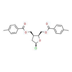 ChemSpider 2D Image | 2,3-Dideoxy-5-O-(4-methylbenzoyl)-3-{[(4-methylbenzoyl)oxy]methyl}-beta-D-threo-pentofuranosyl chloride | C22H23ClO5