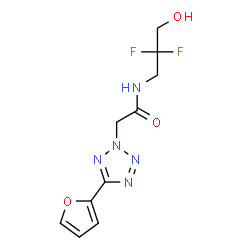 ChemSpider 2D Image | N-(2,2-Difluoro-3-hydroxypropyl)-2-[5-(2-furyl)-2H-tetrazol-2-yl]acetamide | C10H11F2N5O3