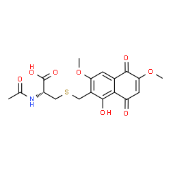 ChemSpider 2D Image | N-Acetyl-S-[(1-hydroxy-3,6-dimethoxy-5,8-dioxo-5,8-dihydro-2-naphthalenyl)methyl]-L-cysteine | C18H19NO8S