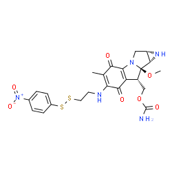 ChemSpider 2D Image | [(1aS,8S,8aR,8bS)-8a-Methoxy-5-methyl-6-({2-[(4-nitrophenyl)disulfanyl]ethyl}amino)-4,7-dioxo-1,1a,2,4,7,8,8a,8b-octahydroazireno[2',3':3,4]pyrrolo[1,2-a]indol-8-yl]methyl carbamate | C23H25N5O7S2