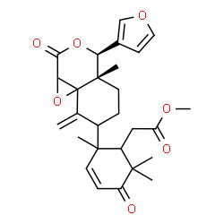 ChemSpider 2D Image | Methyl {2-[(4S,4aS)-4-(3-furyl)-4a-methyl-8-methylene-2-oxooctahydrooxireno[d]isochromen-7-yl]-2,6,6-trimethyl-5-oxo-3-cyclohexen-1-yl}acetate | C27H32O7