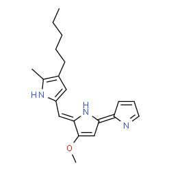 ChemSpider 2D Image | 5-{(Z)-[(5E)-3-Methoxy-5-(2H-pyrrol-2-ylidene)-1,5-dihydro-2H-pyrrol-2-ylidene]methyl}-2-methyl-3-pentyl-1H-pyrrole | C20H25N3O