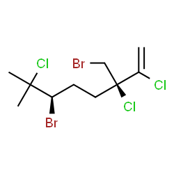 ChemSpider 2D Image | (3R,6R)-6-Bromo-3-(bromomethyl)-2,3,7-trichloro-7-methyl-1-octene | C10H15Br2Cl3
