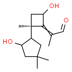 ChemSpider 2D Image | 2-[(2R)-4-Hydroxy-2-(2-hydroxy-4,4-dimethylcyclopentyl)-2-methylcyclobutylidene]propanal | C15H24O3
