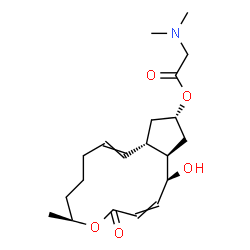 ChemSpider 2D Image | (1S,6S,11aS,13S,14aR)-1-Hydroxy-6-methyl-4-oxo-1,6,7,8,9,11a,12,13,14,14a-decahydro-4H-cyclopenta[f]oxacyclotridecin-13-yl N,N-dimethylglycinate | C20H31NO5