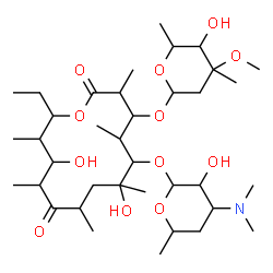 ChemSpider 2D Image | 6-{[4-(Dimethylamino)-3-hydroxy-6-methyltetrahydro-2H-pyran-2-yl]oxy}-14-ethyl-7,12-dihydroxy-4-[(5-hydroxy-4-methoxy-4,6-dimethyltetrahydro-2H-pyran-2-yl)oxy]-3,5,7,9,11,13-hexamethyloxacyclotetradec
ane-2,10-dione | C37H67NO12