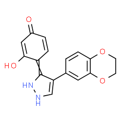 ChemSpider 2D Image | 4-[4-(2,3-Dihydro-1,4-benzodioxin-6-yl)-1,2-dihydro-3H-pyrazol-3-ylidene]-3-hydroxy-2,5-cyclohexadien-1-one | C17H14N2O4