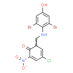 ChemSpider 2D Image | 4-Chloro-6-{[(2,6-dibromo-4-hydroxyphenyl)amino]methylene}-2-nitro-2,4-cyclohexadien-1-one | C13H7Br2ClN2O4