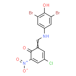 ChemSpider 2D Image | 4-Chloro-6-{[(3,5-dibromo-4-hydroxyphenyl)amino]methylene}-2-nitro-2,4-cyclohexadien-1-one | C13H7Br2ClN2O4