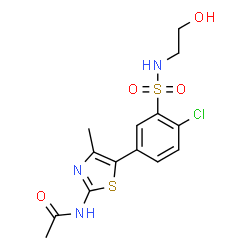 ChemSpider 2D Image | N-(5-{4-Chloro-3-[(2-hydroxyethyl)sulfamoyl]phenyl}-4-methyl-1,3-thiazol-2-yl)acetamide | C14H16ClN3O4S2