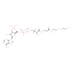 ChemSpider 2D Image | [(2R,3S,4R,5R)-5-(6-AMINO-9H-PURIN-9-YL)-4-HYDROXY-3-(PHOSPHONOOXY)TETRAHYDROFURAN-2-YL]METHYL (3R)-3-HYDROXY-4-{[3-({2-[(2-HYDROXYETHYL)DITHIO]ETHYL}AMINO)-3-OXOPROPYL]AMINO}-2,2-DIMETHYL-4-OXOBUTYL DIHYDROGEN DIPHOSPHATE | C23H40N7O17P3S2