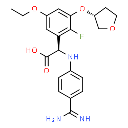ChemSpider 2D Image | (2R)-[(4-Carbamimidoylphenyl)amino]{5-ethoxy-2-fluoro-3-[(3R)-tetrahydro-3-furanyloxy]phenyl}acetic acid | C21H24FN3O5
