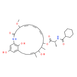 ChemSpider 2D Image | (6Z,8Z,10Z,16Z)-15,22,24-Trihydroxy-5-methoxy-14,16-dimethyl-3-oxo-2-azabicyclo[18.3.1]tetracosa-1(24),6,8,10,16,20,22-heptaen-13-yl N-(cyclohexylcarbonyl)-D-alaninate | C36H50N2O8