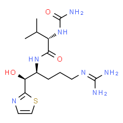 ChemSpider 2D Image | N~2~-(AMINOCARBONYL)-N~1~-{4-{[AMINO(IMINO)METHYL]AMINO}-1-[HYDROXY(1,3-THIAZOL-2-YL)METHYL]BUTYL}VALINAMIDE | C15H27N7O3S