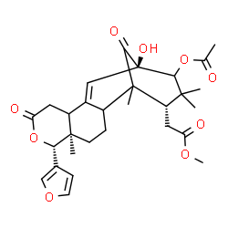 ChemSpider 2D Image | Methyl [(5R,6R,13R,16S)-14-acetoxy-6-(3-furyl)-13-hydroxy-1,5,15,15-tetramethyl-8,17-dioxo-7-oxatetracyclo[11.3.1.0~2,11~.0~5,10~]heptadec-11-en-16-yl]acetate | C29H36O9