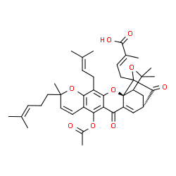 ChemSpider 2D Image | (2E)-4-[(2S,17S)-12-Acetoxy-8,21,21-trimethyl-5-(3-methyl-2-buten-1-yl)-8-(4-methyl-3-penten-1-yl)-14,18-dioxo-3,7,20-trioxahexacyclo[15.4.1.0~2,15~.0~2,19~.0~4,13~.0~6,11~]docosa-4(13),5,9,11,15-pent
aen-19-yl]-2-methyl-2-butenoic acid | C40H46O9