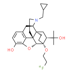 ChemSpider 2D Image | (5alpha,6beta,14beta,18R)-17-(Cyclopropylmethyl)-6-[2-(~18~F)fluoroethoxy]-18-(2-hydroxy-2-propanyl)-18,19-dihydro-4,5-epoxy-6,14-ethenomorphinan-3-ol | C27H3618FNO4