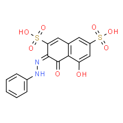 ChemSpider 2D Image | (3E)-5-Hydroxy-4-oxo-3-(phenylhydrazono)-3,4-dihydro-2,7-naphthalenedisulfonic acid | C16H12N2O8S2