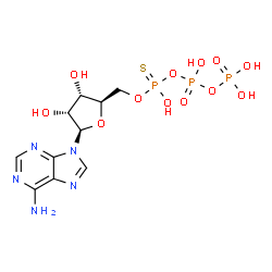 ChemSpider 2D Image | 5'-O-(Hydroxy{[hydroxy(phosphonooxy)phosphoryl]oxy}phosphorothioyl)adenosine | C10H16N5O12P3S