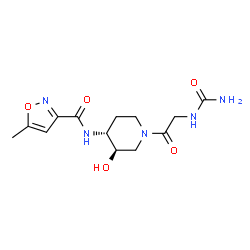 ChemSpider 2D Image | N-[(3R,4R)-1-(N-Carbamoylglycyl)-3-hydroxy-4-piperidinyl]-5-methyl-1,2-oxazole-3-carboxamide | C13H19N5O5
