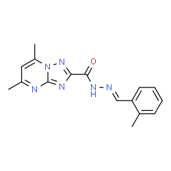 ChemSpider 2D Image | 5,7-Dimethyl-N'-[(E)-(2-methylphenyl)methylene][1,2,4]triazolo[1,5-a]pyrimidine-2-carbohydrazide | C16H16N6O