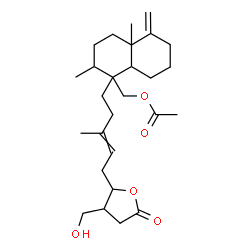 ChemSpider 2D Image | (1-{5-[3-(Hydroxymethyl)-5-oxotetrahydro-2-furanyl]-3-methyl-3-penten-1-yl}-2,4a-dimethyl-5-methylenedecahydro-1-naphthalenyl)methyl acetate | C27H42O5