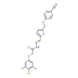 ChemSpider 2D Image | 2-(4-Chloro-3,5-dimethylphenoxy)-N'-[(E)-{5-[(4-cyanophenoxy)methyl]-2-furyl}methylene]acetohydrazide | C23H20ClN3O4