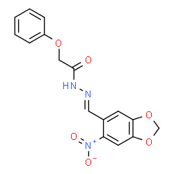 ChemSpider 2D Image | N'-[(E)-(6-Nitro-1,3-benzodioxol-5-yl)methylene]-2-phenoxyacetohydrazide | C16H13N3O6