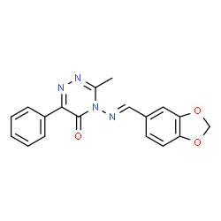 ChemSpider 2D Image | 4-[(Benzo[1,3]dioxol-5-ylmethylene)-amino]-3-methyl-6-phenyl-4H-[1,2,4]triazin-5-one | C18H14N4O3