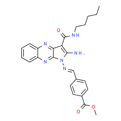 ChemSpider 2D Image | Methyl 4-[(E)-{[2-amino-3-(pentylcarbamoyl)-1H-pyrrolo[2,3-b]quinoxalin-1-yl]imino}methyl]benzoate | C25H26N6O3
