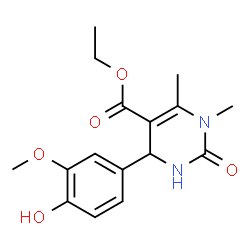 ChemSpider 2D Image | Ethyl 4-(4-hydroxy-3-methoxyphenyl)-1,6-dimethyl-2-oxo-1,2,3,4-tetrahydro-5-pyrimidinecarboxylate | C16H20N2O5