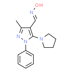 ChemSpider 2D Image | 3-methyl-1-phenyl-5-pyrrolidin-1-yl-1H-pyrazole-4-carbaldehyde oxime | C15H18N4O
