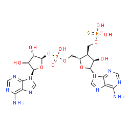 ChemSpider 2D Image | 5'-O-[{[(2R,3S,4R,5R)-5-(6-Amino-9H-purin-9-yl)-3,4-dihydroxytetrahydro-2-furanyl]oxy}(hydroxy)phosphoryl]-3'-deoxy-3'-{[(O-~18~O)thiophosphonooxy]methyl}adenosine | C20H26N10O12P2S