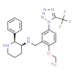 ChemSpider 2D Image | (2S,3S)-N-{2-[(~18~F)Fluoromethoxy]-5-[5-(trifluoromethyl)-1H-tetrazol-1-yl]benzyl}-2-phenyl-3-piperidinamine | C21H22F318FN6O