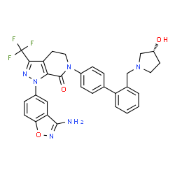 ChemSpider 2D Image | 1-(3-Amino-1,2-benzoxazol-5-yl)-6-(2'-{[(3R)-3-hydroxy-1-pyrrolidinyl]methyl}-4-biphenylyl)-3-(trifluoromethyl)-1,4,5,6-tetrahydro-7H-pyrazolo[3,4-c]pyridin-7-one | C31H27F3N6O3