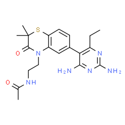 ChemSpider 2D Image | N-{2-[6-(2,4-Diamino-6-ethyl-5-pyrimidinyl)-2,2-dimethyl-3-oxo-2,3-dihydro-4H-1,4-benzothiazin-4-yl]ethyl}acetamide | C20H26N6O2S