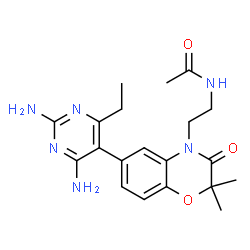 ChemSpider 2D Image | N-{2-[6-(2,4-Diamino-6-ethyl-5-pyrimidinyl)-2,2-dimethyl-3-oxo-2,3-dihydro-4H-1,4-benzoxazin-4-yl]ethyl}acetamide | C20H26N6O3