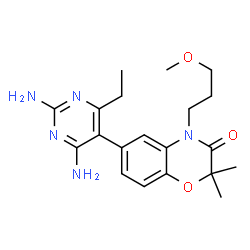 ChemSpider 2D Image | 6-(2,4-Diamino-6-ethyl-5-pyrimidinyl)-4-(3-methoxypropyl)-2,2-dimethyl-2H-1,4-benzoxazin-3(4H)-one | C20H27N5O3
