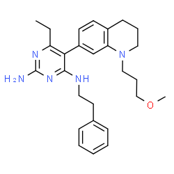 ChemSpider 2D Image | 6-Ethyl-5-[1-(3-methoxypropyl)-1,2,3,4-tetrahydro-7-quinolinyl]-N~4~-(2-phenylethyl)-2,4-pyrimidinediamine | C27H35N5O