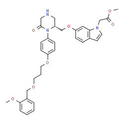 ChemSpider 2D Image | Methyl (6-{[(2R)-1-(4-{3-[(2-methoxybenzyl)oxy]propoxy}phenyl)-6-oxo-2-piperazinyl]methoxy}-1H-indol-1-yl)acetate | C33H37N3O7