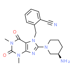 ChemSpider 2D Image | 2-({8-[(3R)-3-Amino-1-piperidinyl]-1,3-dimethyl-2,6-dioxo-1,2,3,6-tetrahydro-7H-purin-7-yl}methyl)benzonitrile | C20H23N7O2