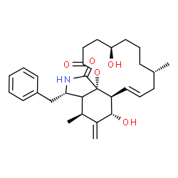 ChemSpider 2D Image | (5R,9S,11E,12aS,13S,15S,16S,18aS)-16-Benzyl-5,13-dihydroxy-9,15-dimethyl-14-methylene-4,5,6,7,8,9,10,12a,13,14,15,15a,16,17-tetradecahydro-2H-oxacyclotetradecino[2,3-d]isoindole-2,18(3H)-dione | C29H39NO5